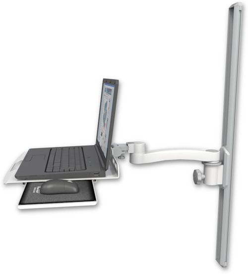AccessMount™ Laptop tray with slider mount on a 36" wall track slider and an 11" arm