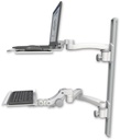 AccessMount™ Laptop tray with slider mount on a 36" wall track, separate arms, a 12" paralink keyboard tray, and an 11" arm and 20" double-arm