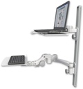 AccessMount™ Laptop tray with slider mount on a 36" wall track, separate arms, a 12" flat paralink keyboard tray, and a 20" double-arm