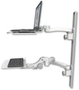 AccessMount™ Laptop tray with slider mount on a 36" wall track, separate arms, a 12" flat paralink keyboard tray, and an 11" arm and 20" double-arm