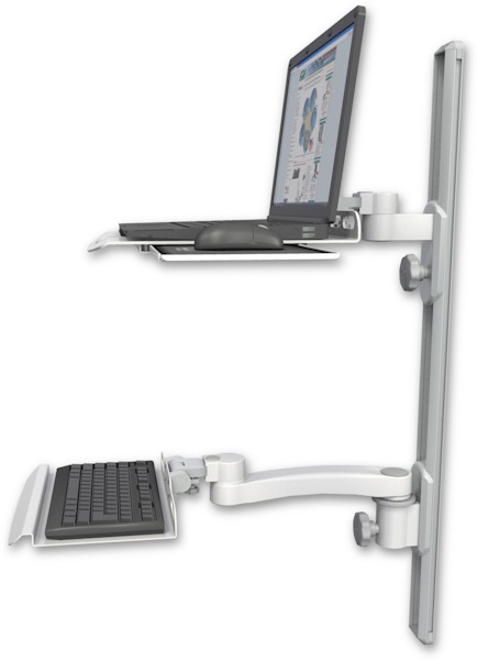 AccessMount™ Laptop tray with slider mount on a 36" wall track, separate arms, a 12" keyboard tray, and an 11" arm