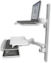 AccessMount™ Laptop tray with slider mount on a 36" wall track, separate arms, a work surface tray and slide-out keyboard tray, and a 20" double-arm