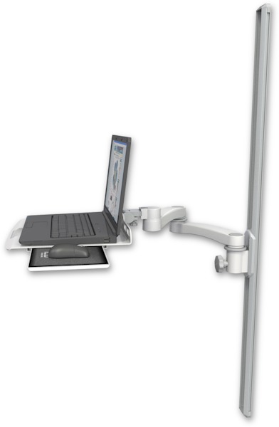 AccessMount™ Laptop tray with slider mount on a 50" wall track slider and a 20" double-arm