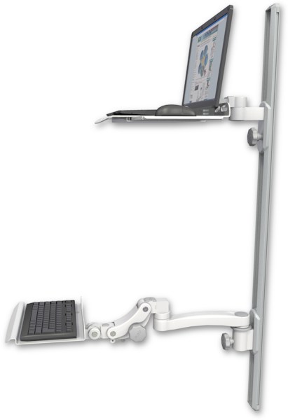 AccessMount™ Laptop tray with slider mount on a 50" wall track, separate arms, a 12" paralink keyboard tray, and an 11" arm