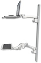 AccessMount™ Laptop tray with slider mount on a 50" wall track, separate arms, a 12" paralink keyboard tray, and an 11" arm and 20" double-arm
