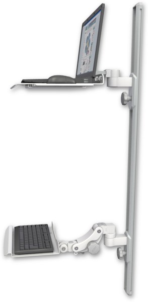AccessMount™ Laptop tray with slider mount on a 50" wall track, separate arms, and a 12" paralink keyboard tray