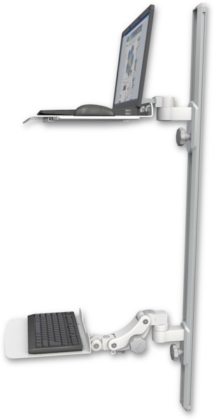 AccessMount™ Laptop tray with slider mount on a 50" wall track, separate arms, and a 12" flat paralink keyboard tray