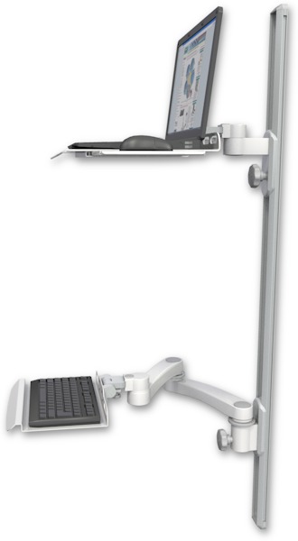 AccessMount™ Laptop tray with slider mount on a 50" wall track, separate arms, a 12" keyboard tray, and a 20" double-arm