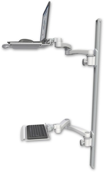 AccessMount™ Laptop tray with slider mount on a 50" wall track, separate arms, a 12" keyboard tray, and two 20" double-arms