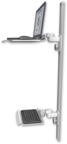 AccessMount™ Laptop tray with slider mount on a 50" wall track, separate arms, and a 12" keyboard tray