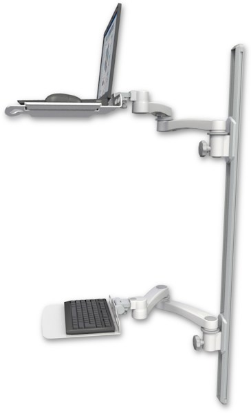 AccessMount™ Laptop tray with slider mount on a 50" wall track, separate arms, a 12" flat keyboard tray, and two 20" double-arms