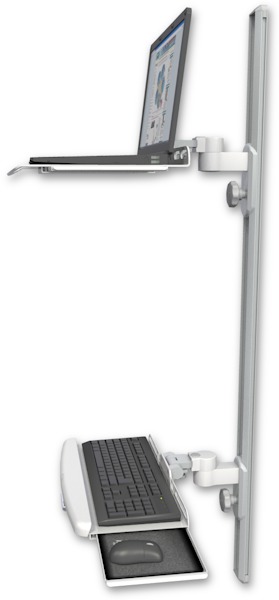 AccessMount™ Laptop tray with slider mount on a 50" wall track, separate arms, and a wrist-rest keyboard tray