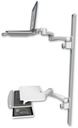 AccessMount™ Laptop tray with slider mount on a 50" wall track, separate arms, a work surface tray and slide-out keyboard tray, and two 20" double-arms