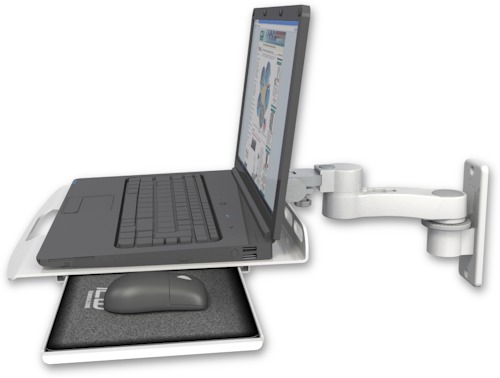 AccessMount™ Laptop tray with slider wall mount and an 6" arm