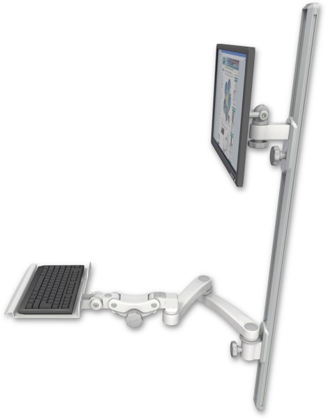 AccessMount™ ErgoVision 65 LCD mount on a 50" wall track with separate arms, a 12" paralink keyboard tray, and a 20" double-arm