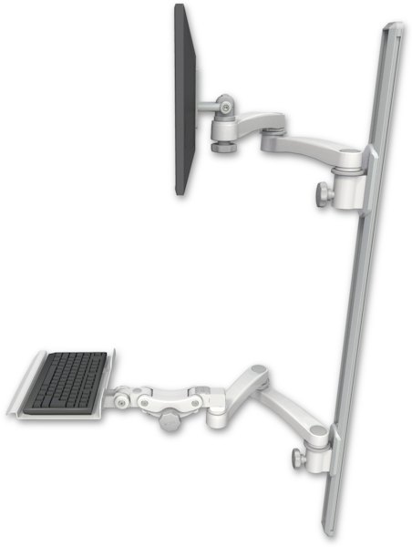 AccessMount™ ErgoVision 65 LCD mount on a 50" wall track with separate arms, a 12" paralink keyboard tray, and two 20" double-arms