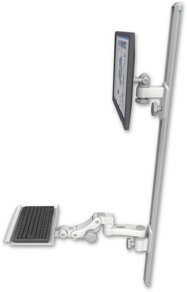AccessMount™ ErgoVision 65 LCD mount on a 50" wall track with separate arms, a 12" paralink keyboard tray, and an 6" arm