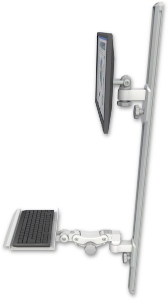 AccessMount™ ErgoVision 65 LCD mount on a 50" wall track with separate arms and a 12" paralink keyboard tray
