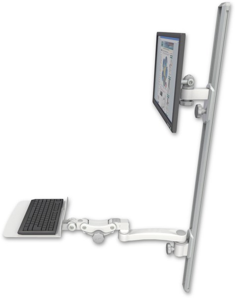 AccessMount™ ErgoVision 65 LCD mount on a 50" wall track with separate arms, a 12" flat paralink keyboard tray, and an 11" arm