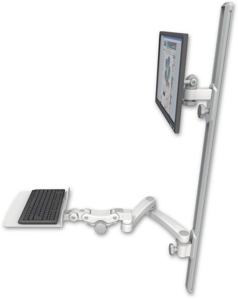 AccessMount™ ErgoVision 65 LCD mount on a 50" wall track with separate arms, a 12" flat paralink keyboard tray, and a 20" double-arm