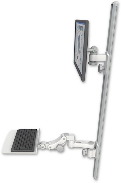 AccessMount™ ErgoVision 65 LCD mount on a 50" wall track with separate arms, a 12" flat paralink keyboard tray, and an 6" arm