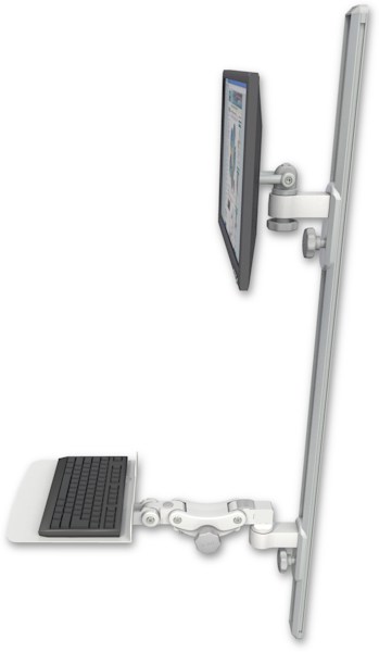 AccessMount™ ErgoVision 65 LCD mount on a 50" wall track with separate arms and a 12" flat paralink keyboard tray