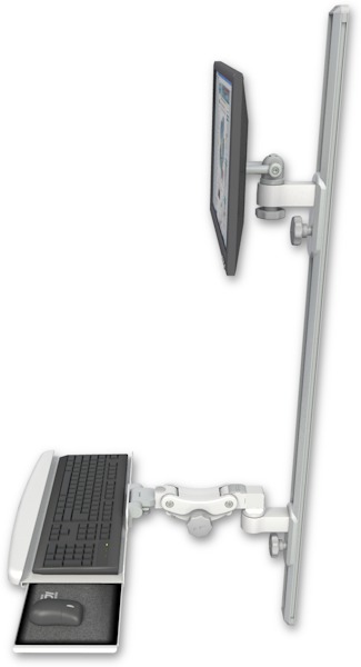 AccessMount™ ErgoVision 65 LCD mount on a 50" wall track with separate arms and a paralink keyboard tray w/ wrist rest bend