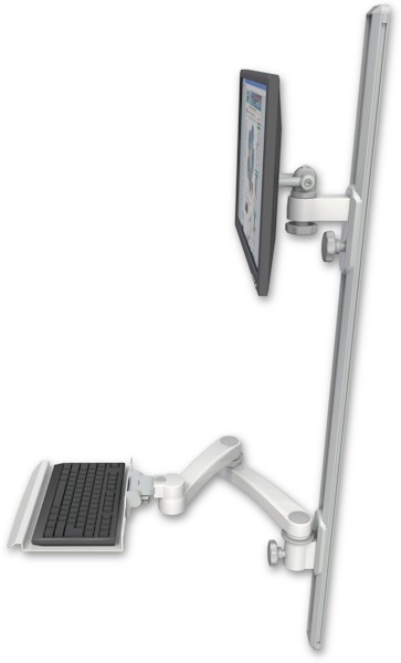 AccessMount™ ErgoVision 65 LCD mount on a 50" wall track with separate arms, a 12" keyboard tray, and a 20" double-arm