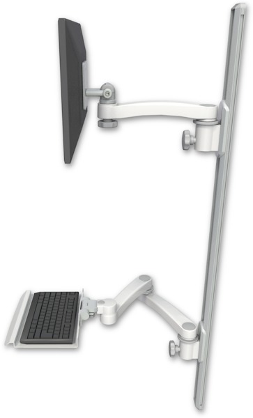 AccessMount™ ErgoVision 65 LCD mount on a 50" wall track with separate arms, a 12" keyboard tray, and an 11" arm and 20" double-arm