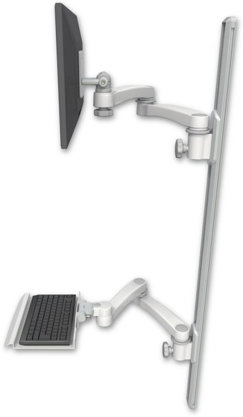 AccessMount™ ErgoVision 65 LCD mount on a 50" wall track with separate arms, a 12" keyboard tray, and two 20" double-arms
