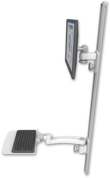 AccessMount™ ErgoVision 65 LCD mount on a 50" wall track with separate arms, a 12" flat keyboard tray, and an 11" arm