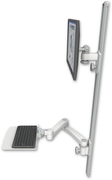 AccessMount™ ErgoVision 65 LCD mount on a 50" wall track with separate arms, a 12" flat keyboard tray, and a 20" double-arm