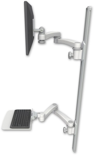 AccessMount™ ErgoVision 65 LCD mount on a 50" wall track with separate arms, a 12" flat keyboard tray, and two 20" double-arms