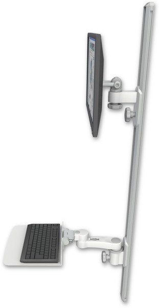 AccessMount™ ErgoVision 65 LCD mount on a 50" wall track with separate arms, a 12" flat keyboard tray, and an 6" arm