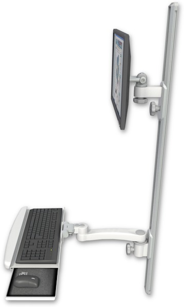 AccessMount™ ErgoVision 65 LCD mount on a 50" wall track with separate arms, a wrist-rest keyboard tray, and an 11" arm