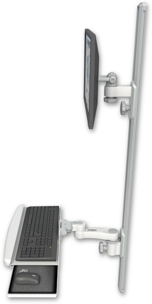 AccessMount™ ErgoVision 65 LCD mount on a 50" wall track with separate arms, a wrist-rest keyboard tray, and an 6" arm