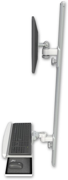 AccessMount™ ErgoVision 65 LCD mount on a 50" wall track with separate arms and a wrist-rest keyboard tray