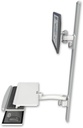 AccessMount™ ErgoVision 65 LCD mount on a 50" wall track with separate arms, a work surface tray and slide-out keyboard tray, and an 11" arm