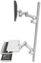 AccessMount™ ErgoVision 65 LCD mount on a 50" wall track with separate arms, a work surface tray and slide-out keyboard tray, and two 20" double-arms