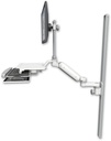 AccessMount™ Ultra 180 Heavy Duty Arm with EV710 monitor mount mount on a 50" wall track slider, a work surface tray and slide-out keyboard tray, and an 6" arm