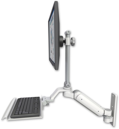 AccessMount™ Ultra 180 Arm desk mount with a 7.5" riser Laptop tray, slider, and an 11" arm