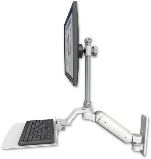 AccessMount™ Ultra 180 Heavy Duty Arm with EV710 monitor mount wall mount and a 12" flat keyboard tray