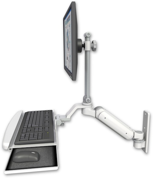 AccessMount™ Ultra 180 Heavy Duty Arm with EV710 monitor mount wall mount and a wrist-rest keyboard tray