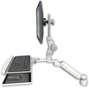 AccessMount™ Ultra 180 Heavy Duty Arm with Paralink monitor mount desk mount, a 1" riser, and a wrist-rest keyboard tray