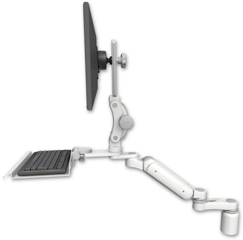 AccessMount™ Ultra 180 Heavy Duty Arm with Paralink monitor mount desk mount, a 3" riser, a 12" keyboard tray, and an 6" arm