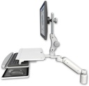 AccessMount™ Ultra 180 Heavy Duty Arm with Paralink monitor mount desk mount, a 3" riser, and a work surface tray and slide-out keyboard tray