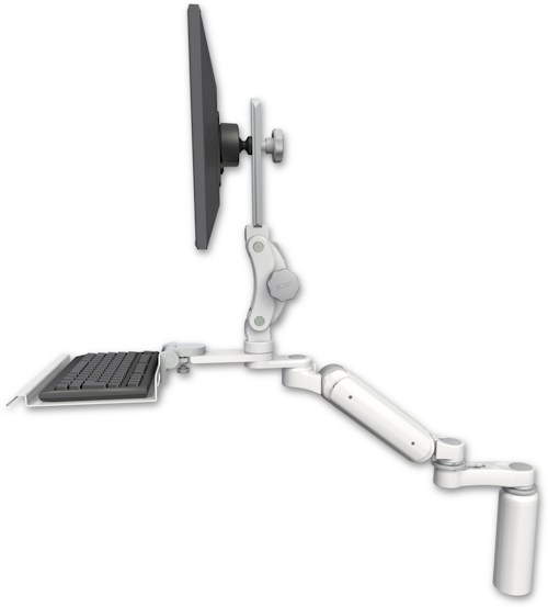 AccessMount™ Ultra 180 Heavy Duty Arm with Paralink monitor mount desk mount, a 7.5" riser, a 12" keyboard tray, and an 6" arm