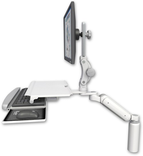 AccessMount™ Ultra 180 Arm desk mount with a 7.5" riser Laptop tray and slider