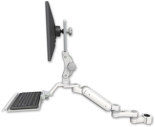AccessMount™ Ultra 180 Heavy Duty Arm with Paralink monitor mount mount for a 1.75" pole, a 12" keyboard tray, and an 6" arm