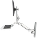 AccessMount™ Ultra 180 Heavy Duty Arm with Paralink monitor mount mount on a 19" wall track slider, a 12" flat keyboard tray, and an 6" arm